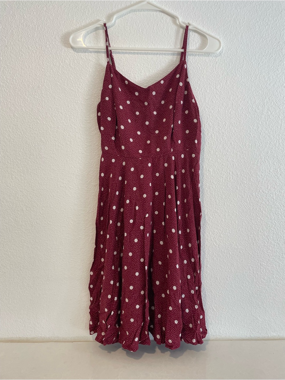 Old Navy Dark Red Polka Dot Spaghetti Strap Mini Dress